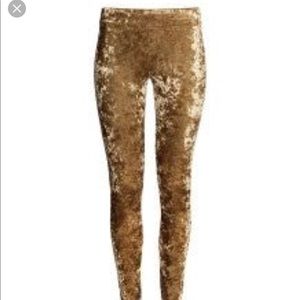 H&M >> Gold Velvet Leggings / M